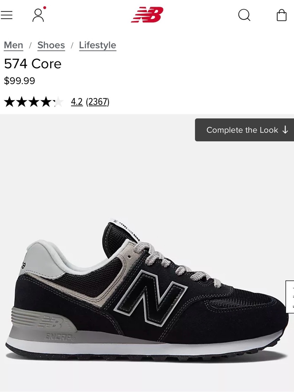 New Balance Men's Black and Gray 574 Core Sneakers